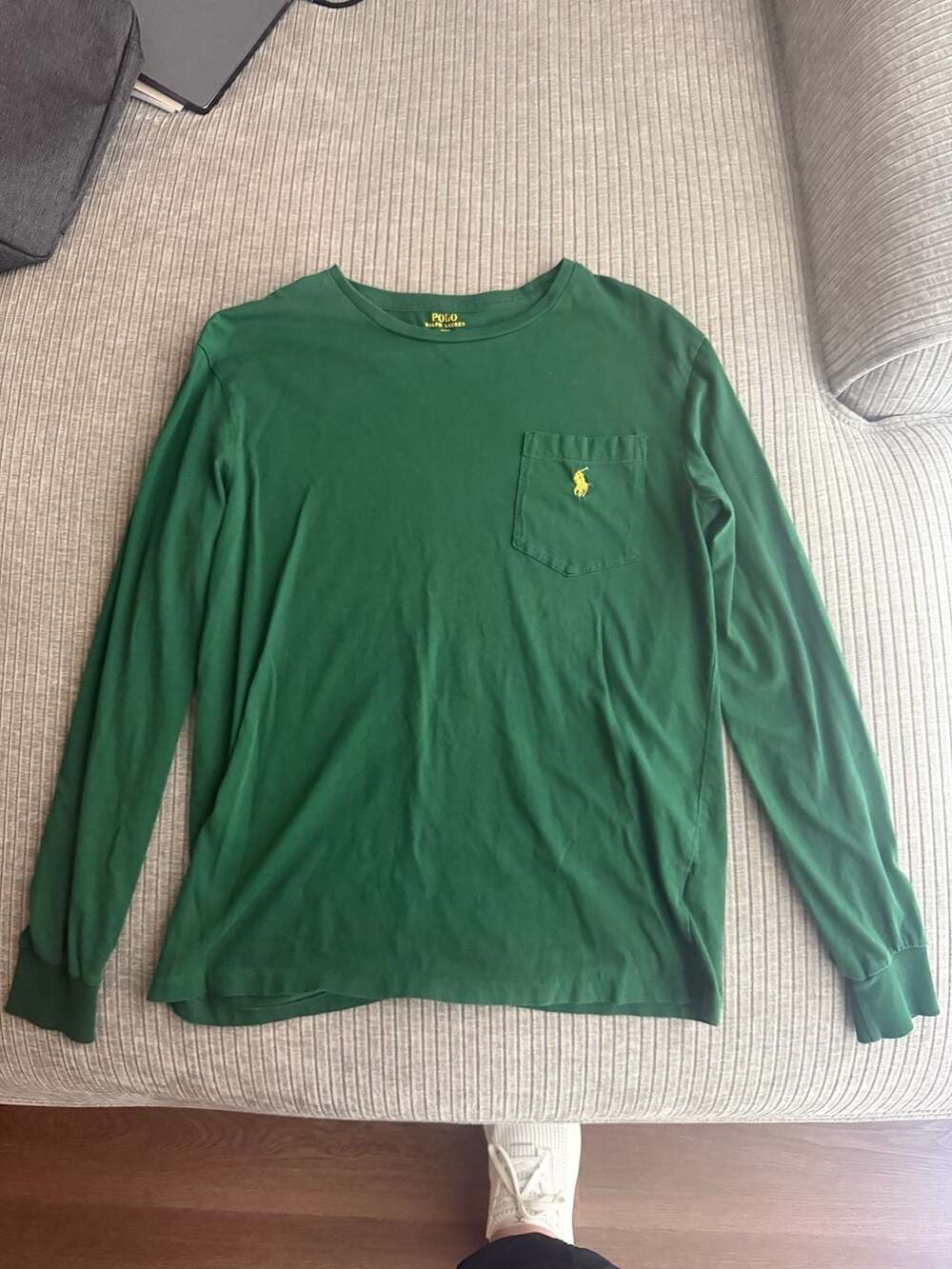 Polo Ralph Lauren Men's Small Green Long Sleeve Crew Neck T-Shirt with Pocket